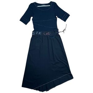 Cop Copine Y2K Asymmetric Dress With Sash In Black Sz 40/ US M-L